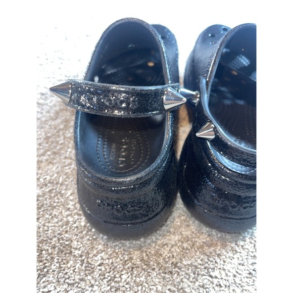 CROCS Classic BAE Glitter Stud Platform Shoes Women 8 Black Goth Chunky Rare - Picture 7 of 12